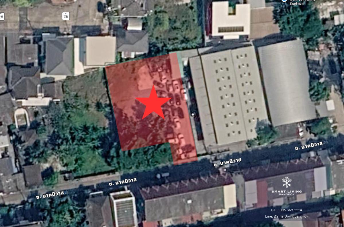 ขาย ที่ดิน  Land Nakniwat   237 ตร.ว.  เป็นซอยที่มีอู่ซ่อมรถ ทำสีถึง 3 ที่ ด้านในท้ายซอยสุดมีโรงเรียนสอนอาชีพ