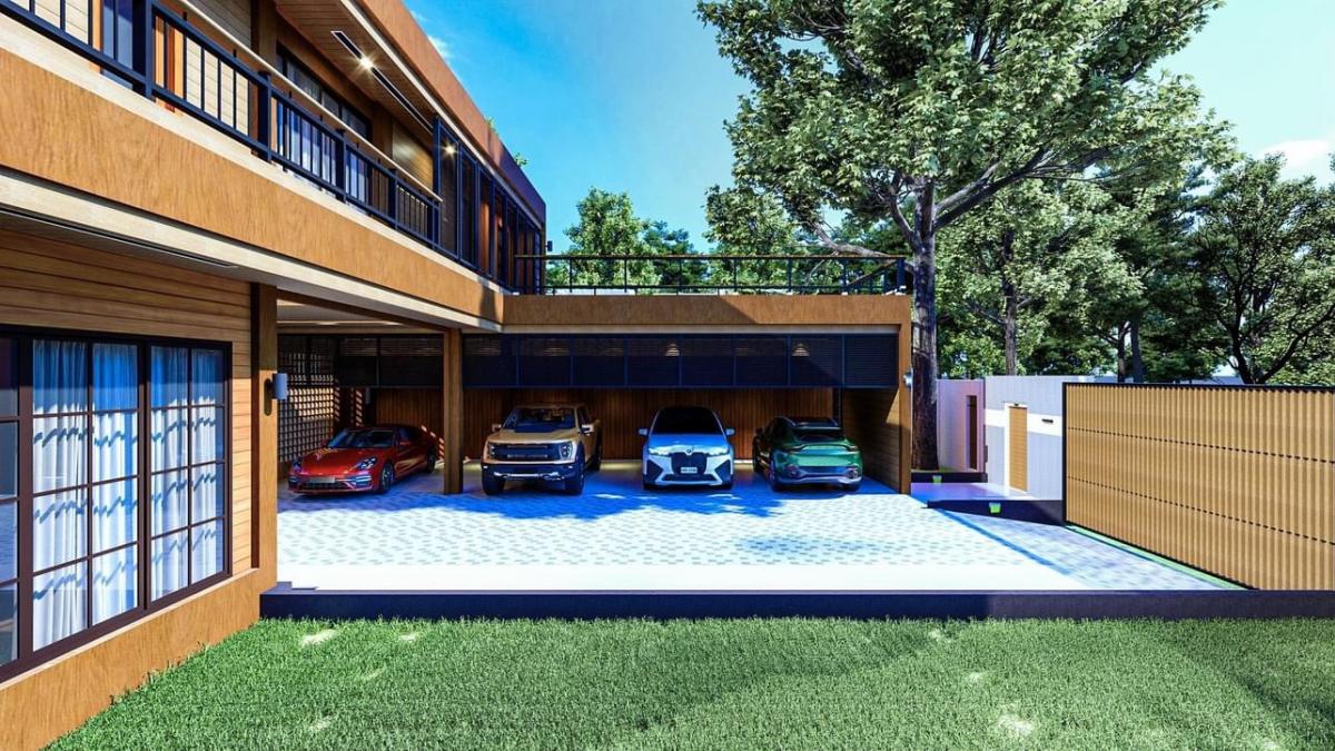 📢👇บ้านไม้สักทอง พร้อมสระว่ายน้ำ ติดตั้งระบบ โซลา มี lift แก้ว, EV Charger